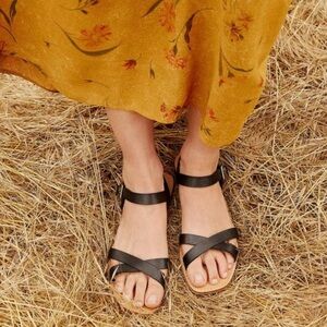 Christy Dawn Black Leather Strappy Sandals
